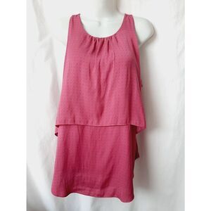 LOFT pink polka dot tiered sleeveless large blouse